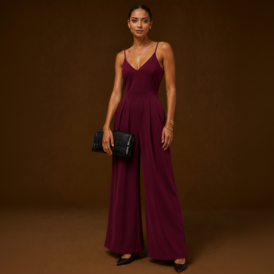 HALARA Burgundy Wide Leg Jumpsuit , Women Size L. 1