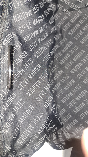 Steve Madden Newspaper Print Crossbody Bag Black White Strap 3