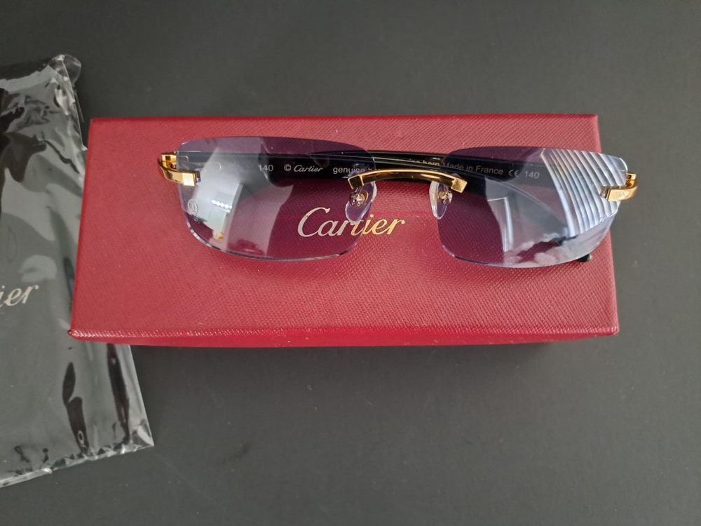 Cartier White Buffalo Horn Rimless Sunglasses – Gold & Blue Transition Lenses – Luxury Designer Eyewear