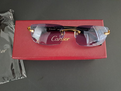 Cartier White Buffalo Horn Rimless Sunglasses – Gold & Blue Transition Lenses – Luxury Designer Eyewear 1