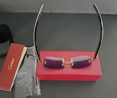 Cartier White Buffalo Horn Rimless Sunglasses – Gold & Blue Transition Lenses – Luxury Designer Eyewear 2