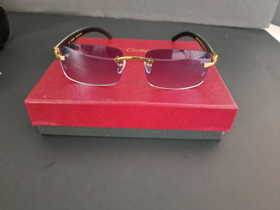 Cartier White Buffalo Horn Rimless Sunglasses – Gold & Blue Transition Lenses – Luxury Designer Eyewear 11