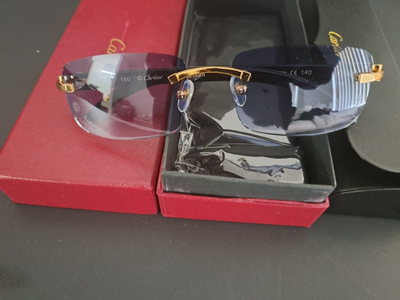 Cartier White Buffalo Horn Rimless Sunglasses – Gold & Blue Transition Lenses – Luxury Designer Eyewear 7