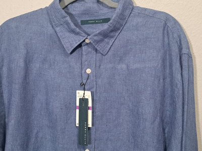 PERRY ELLIS Gray Blue Pure Linen Shirt, Men’s Size XXLarge. 4