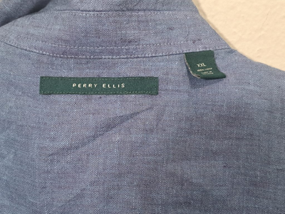 PERRY ELLIS Gray Blue Pure Linen Shirt, Men’s Size XXLarge. 5