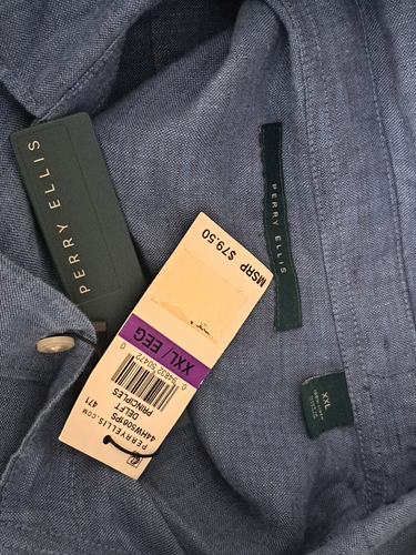 PERRY ELLIS Gray Blue Pure Linen Shirt, Men’s Size XXLarge. 6