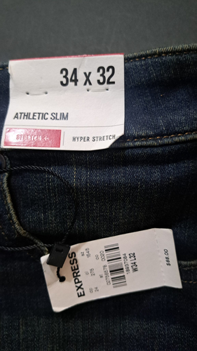 Express Men’s Athletic Slim Hyper Stretch Jeans Size 34x32 Dark Wash Denim NWT 9