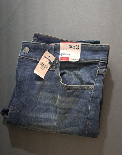 Express Men’s Athletic Slim Hyper Stretch Jeans Size 34x32 Dark Wash Denim NWT 14