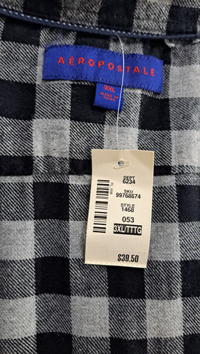 Aeropostale Men’s Black & White Checkered Flannel Shirt Long Sleeve Button-Up Cotton Casual Shirt, Size 3XL. 6