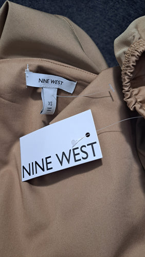Nine West Women's Tan V-Neck Button Front Belted Jumpsuit, Size Xsmall. 9