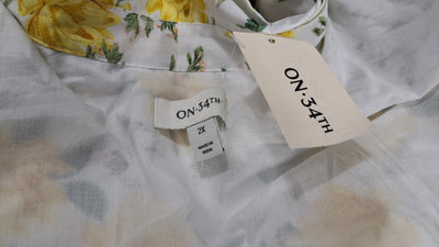 ON 34TH Plus Size Floral Cutwork Mini Shirtdress – Size 2XL – White & Yellow Spring Dress 7