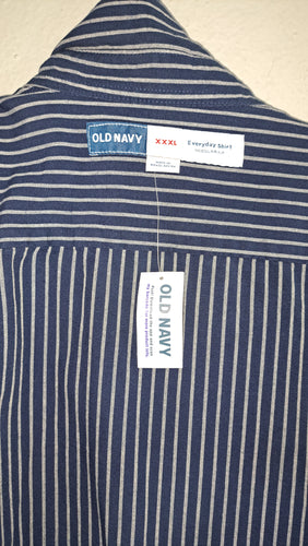 Old Navy Men’s Everyday Shirt XXXL Blue White Stripe Short Sleeve Button Front Regular Fit NWT 6