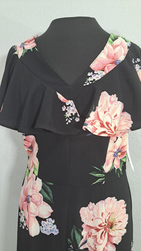 NEW Nicole Miller Studio Black Floral Flutter Sleeve Wide Leg Jumpsuit Women's Size 4 NWT 8