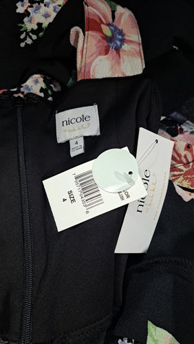 NEW Nicole Miller Studio Black Floral Flutter Sleeve Wide Leg Jumpsuit Women's Size 4 NWT 9