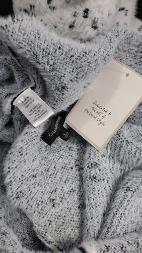 Calligraphie Soft Mock Turtleneck Sweater White Black Speckled Eyelash Knit 3/4 Sleeve, Size L. 7