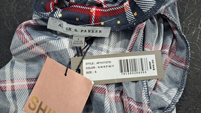 Alex & Parker Plaid Smocked Peplum Blouse Women's Small Navy Red White Long Sleeve, NWT 6