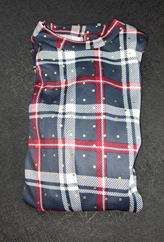 Alex & Parker Plaid Smocked Peplum Blouse Women's Small Navy Red White Long Sleeve, NWT 14