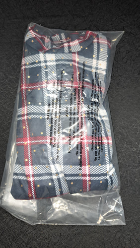 Alex & Parker Plaid Smocked Peplum Blouse Women's Small Navy Red White Long Sleeve, NWT 15
