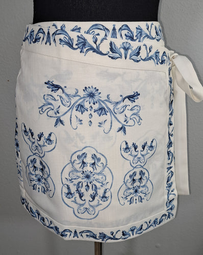 COMMENSE Women's Wrap Skirt XS White Blue Porcelain Print Side Tie NWT 11