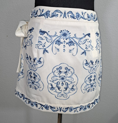 COMMENSE Women's Wrap Skirt XS White Blue Porcelain Print Side Tie NWT 13