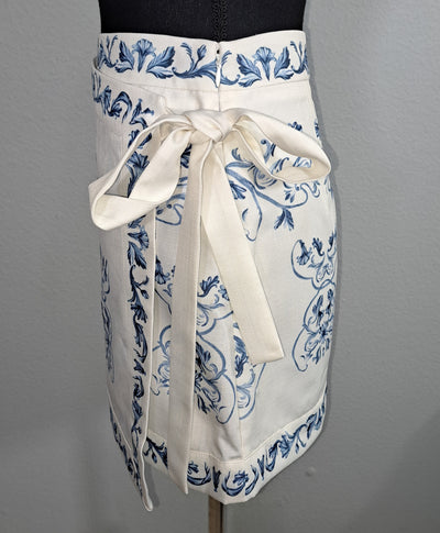 COMMENSE Women's Wrap Skirt XS White Blue Porcelain Print Side Tie NWT 9