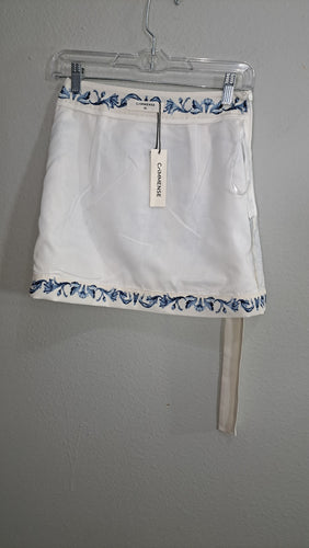 COMMENSE Women's Wrap Skirt XS White Blue Porcelain Print Side Tie NWT 6