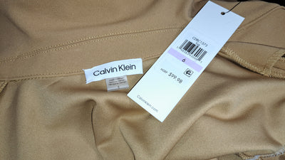 Calvin Klein Women's Camel Belted Button Front Midi Shirt Dress Size 6 Puff Sleeve, NWT. 6