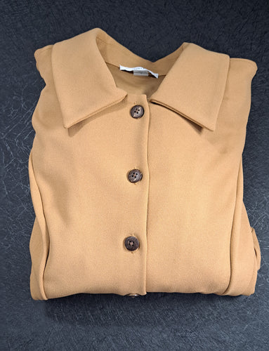 Calvin Klein Women's Camel Belted Button Front Midi Shirt Dress Size 6 Puff Sleeve, NWT. 14