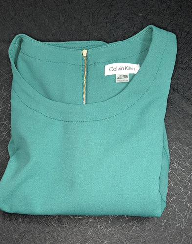 Calvin Klein Women’s Teal Fit & Flare Dress Size 16W Gold Back Zipper, NWT. 12