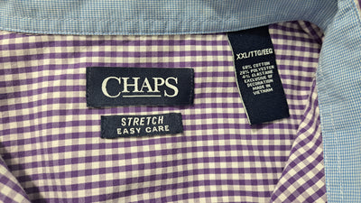 Chaps Men's XXL Tall Purple White Gingham Check Stretch Easy Care Button Down Shirt 5