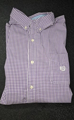 Chaps Men's XXL Tall Purple White Gingham Check Stretch Easy Care Button Down Shirt 12