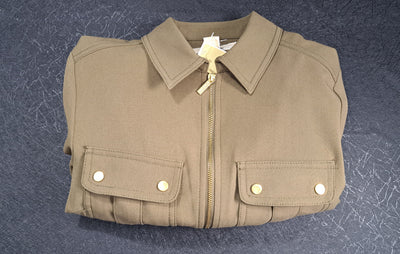 Michael Kors Utility Shirt Dress Olive Green Gold Zip Belted XS New, NWT. 14