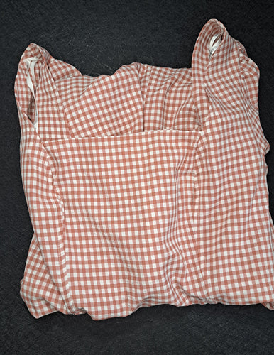 En Focus Studio Gingham Dress Size 8 Pink White Puff Sleeve Square Neck Belted NWT 14