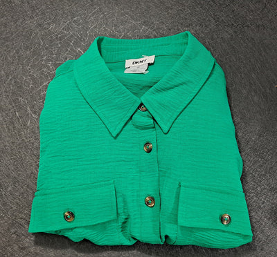DKNY Women's Green Button Front Shirt Dress Belted Long Sleeve Size 14 NWT 16
