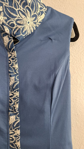 Kensie Women’s Size 12 Blue White Floral Embroidered Sleeveless Zip Front Dress 7