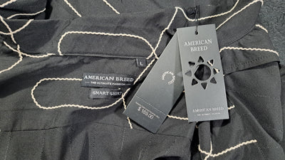 American Breed Smart Shirt Men’s Large Black Cream Geometric Short Sleeve NWT 8