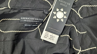 American Breed Smart Shirt Men’s Large Black Cream Geometric Short Sleeve NWT 7