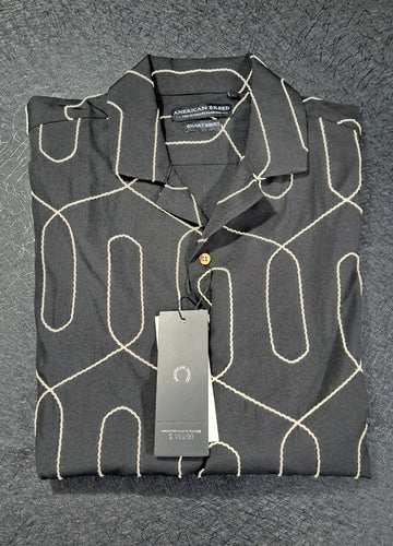 American Breed Smart Shirt Men’s Large Black Cream Geometric Short Sleeve NWT 13