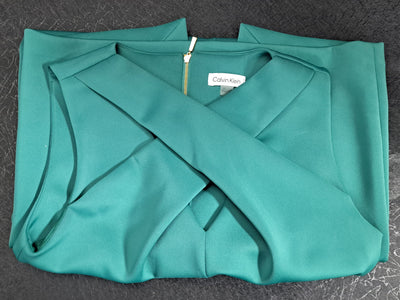 Calvin Klein Teal Green Crisscross Neck Sleeveless Sheath Midi Dress – Women's Size 8 14