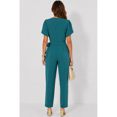 NEW Calvin Klein Emerald Green Flutter Sleeve Belted Straight Leg Jumpsuit Women's Size 10 NWT 4