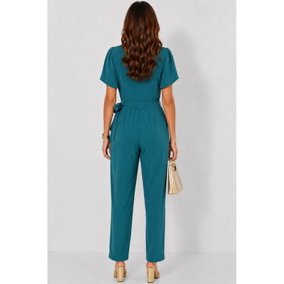 NEW Calvin Klein Emerald Green Flutter Sleeve Belted Straight Leg Jumpsuit Women's Size 10 NWT 11