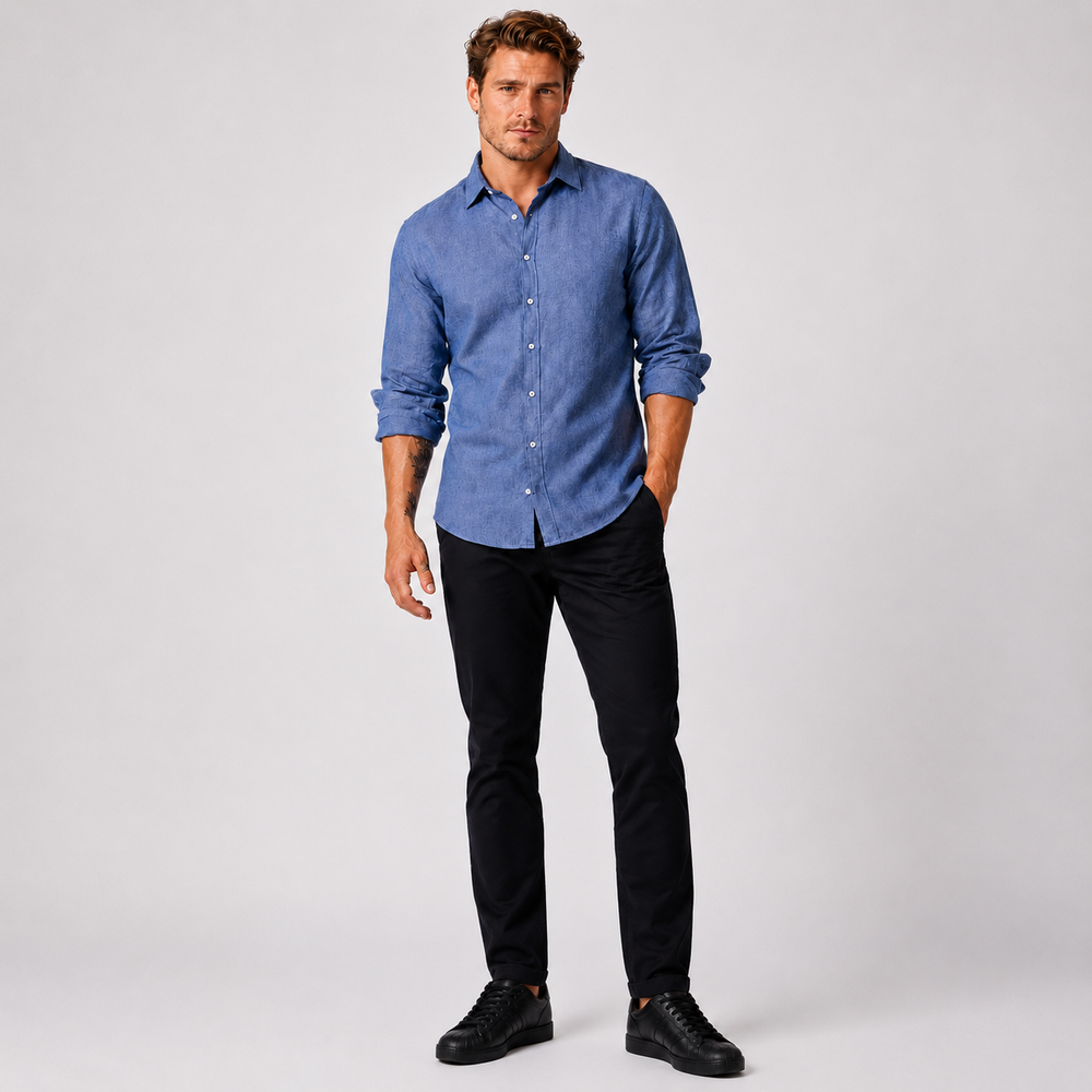 PERRY ELLIS Gray Blue Pure Linen Shirt, Men’s Size XXLarge.
