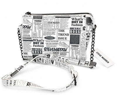 Steve Madden Newspaper Print Crossbody Bag Black White Strap 1