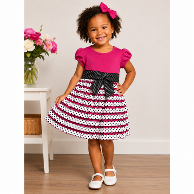 Bonnie Jean Girls Pink Ruffle Polka Dot Party Dress – Size 6–9 Months 1