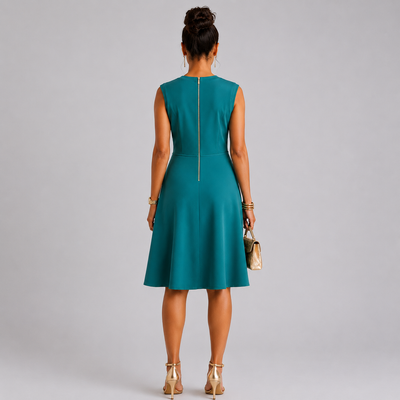 Calvin Klein Women’s Teal Fit & Flare Dress Size 16W Gold Back Zipper, NWT. 4