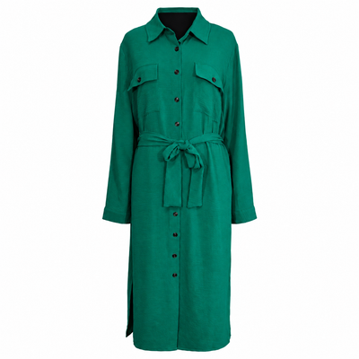 DKNY Women's Green Button Front Shirt Dress Belted Long Sleeve Size 14 NWT 2