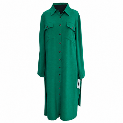 DKNY Women's Green Button Front Shirt Dress Belted Long Sleeve Size 14 NWT 15