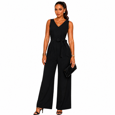 Calvin Klein Black Wide Leg Jumpsuit Size 16 NWT Sleeveless Tie Waist V-Neck 9