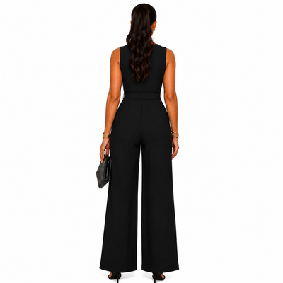Calvin Klein Black Wide Leg Jumpsuit Size 16 NWT Sleeveless Tie Waist V-Neck 4