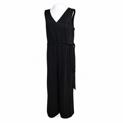 Calvin Klein Black Wide Leg Jumpsuit Size 16 NWT Sleeveless Tie Waist V-Neck 10
